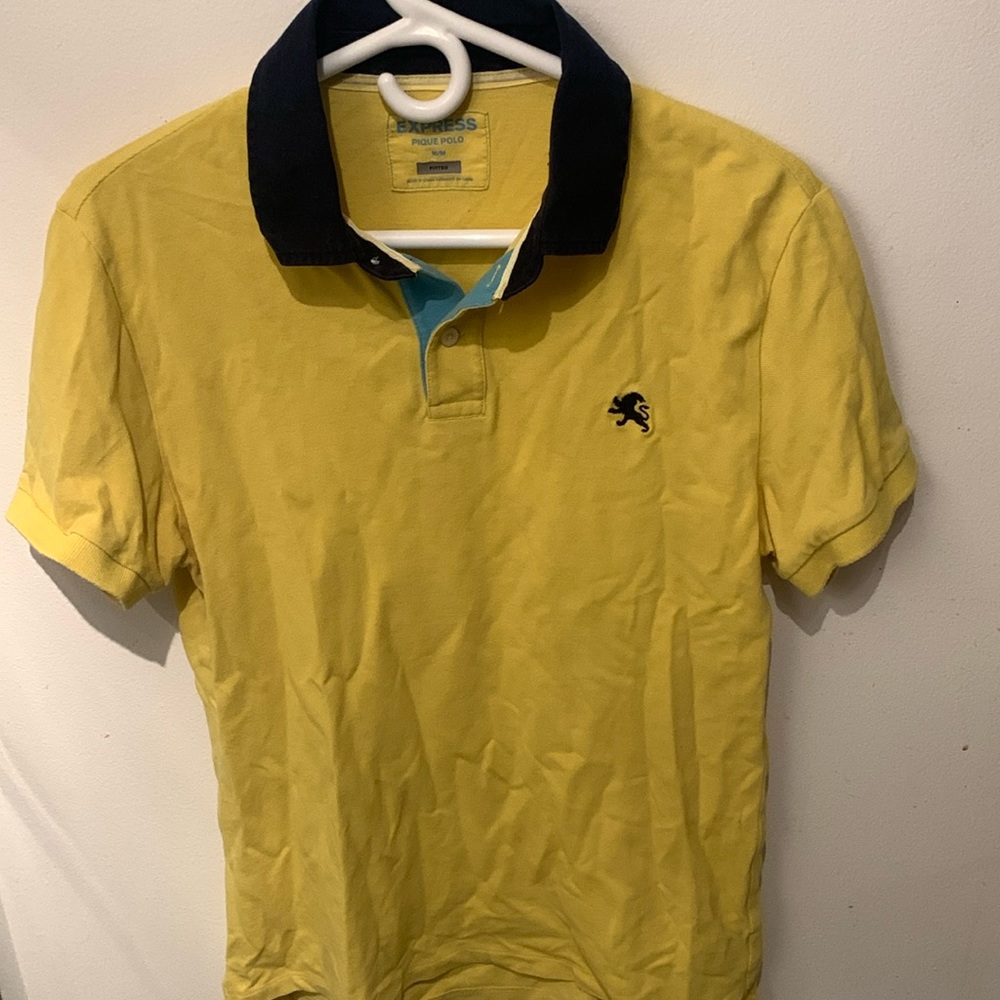 Stylish Pique Cotton Express Polo Yellow with 2 tone blue trim SZ Medium